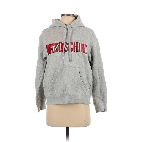 2018 MOSCHINO x H&M Gray Logo Print Hooded Sweatshirt Hoodie - S - Picture 1 of 2
